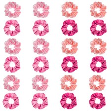 24 PCS Pink Satin Scrunchies Soft Fashionable Curly Hair Ties Bridesmaid