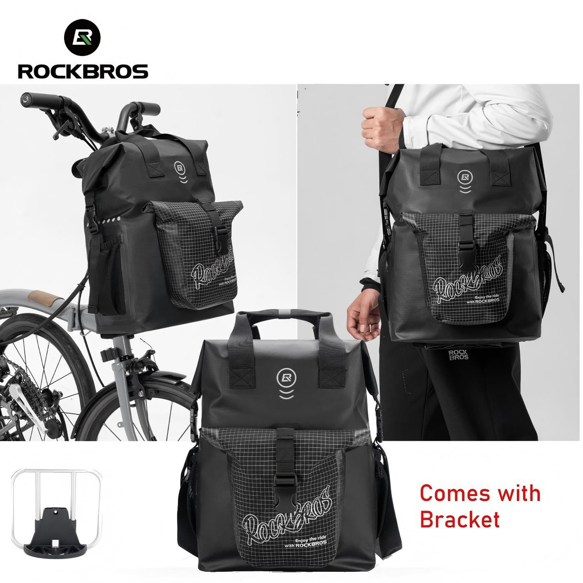 natal design × ride bag FOLDING BOX HIGH ROCKBROS 18L Bike Storage Bag Front Rack Handlebar Bag For