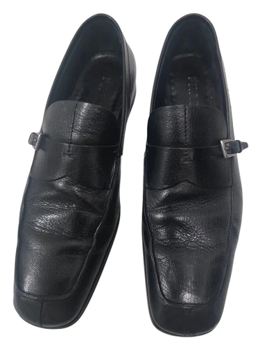 Mocassini PRADA in pelle nera con cinturino singolo monaco taglia 10M