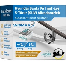 ANHÄNGERKUPPLUNG für Hyundai Santa Fe I 4x4 01-06 abnehmbar GDW +7pol E-Satz ABE