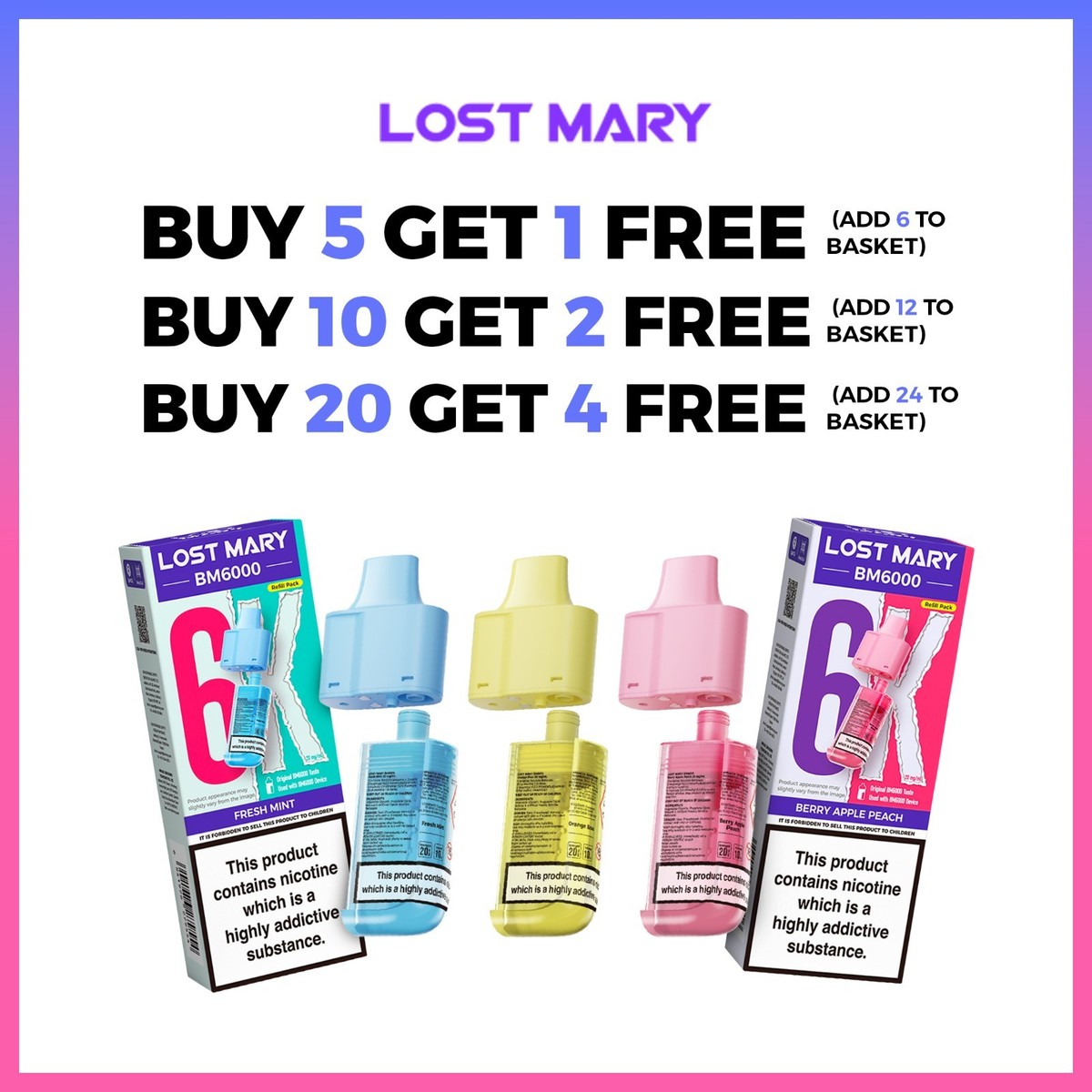 Lost Mary BM6000 Pods Prefilled Replacement Refills | 6000 Puffs | 48 Flavours
