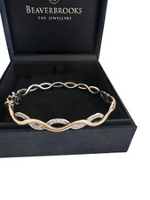 Solid 9ct Gold Bangle 11g Diamond Wave Bracelet Beaverbrooks Boxed 9k Vintage