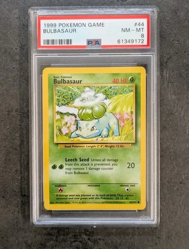 PSA 8 NM - MINT 1999 BASE SET POKÉMON BULBASAUR 44/102 #44 WOTC TCG GRADED