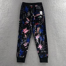 Adidas Girls Pants Black Multicolor Size Medium 10-12 Floral Tricot Joggers