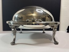 Sheffield England Silver Plate Roll Top Serving Chafing Dish  