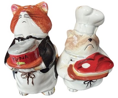 Vintage Cat Salt Pepper Shakers Ceramic Pair Japan Style Kitty Tuna Pie Cute 3''