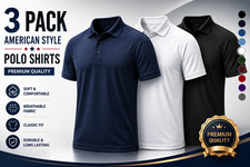3 Pack Men's American Style Polo Shirts Short Sleeve Sports Golf Work Uniform