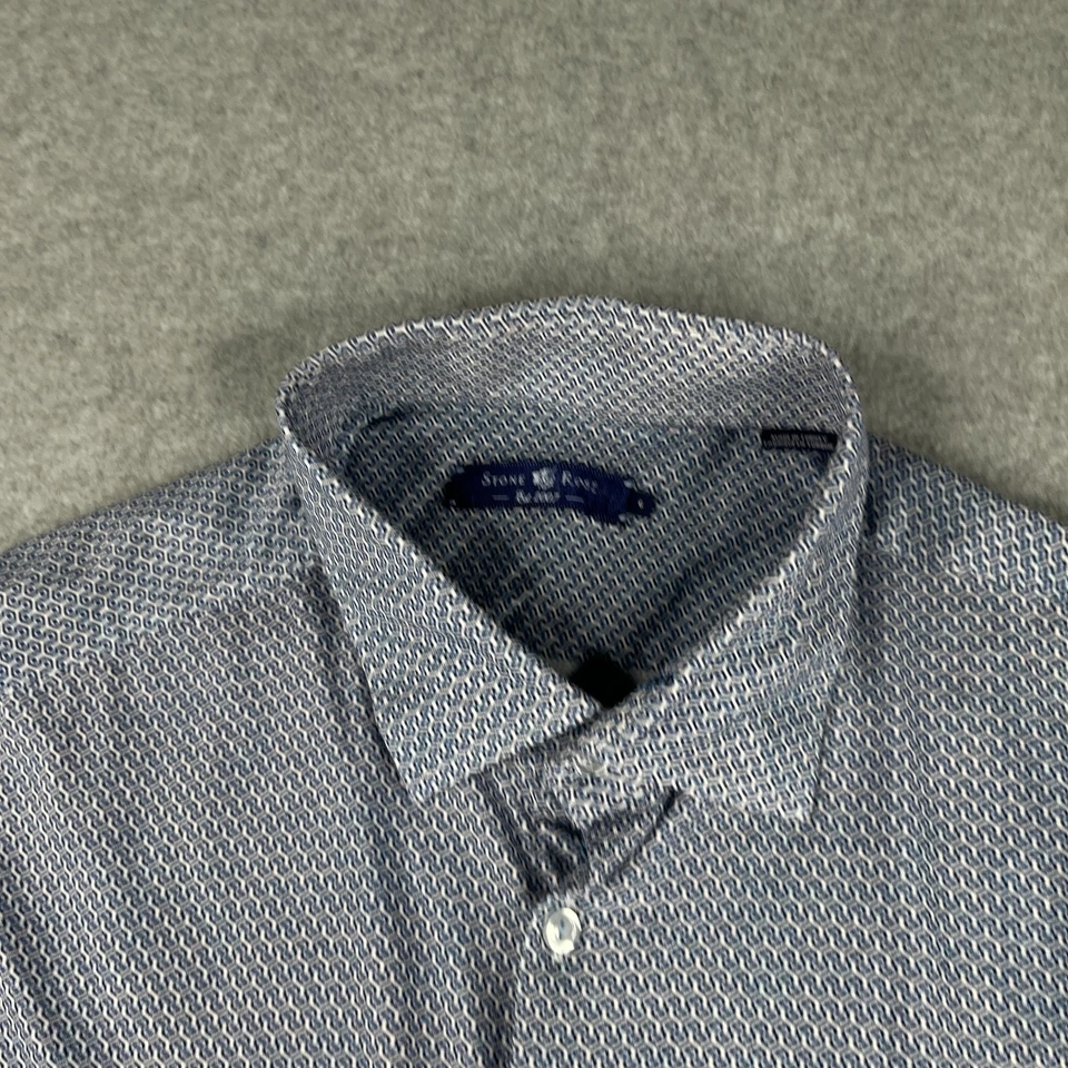 Stone Rose Size 6 Shirt Blue Geometric Casual Button Up Short Sleeve Mens - Image 3 of 4