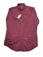 Alfani Mens Slim fit Button-Up Shirt Large 16 - 16.5 32 / 33 Maroon Red