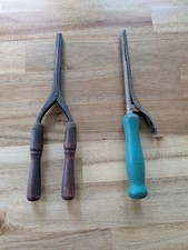 Vintage Set Of 2, 1930s 1940s Curling Iron Green Wood Handle