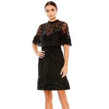 Mac Duggal Beaded Mini Dress 2 Black Butterfly Sleeve Sequin
