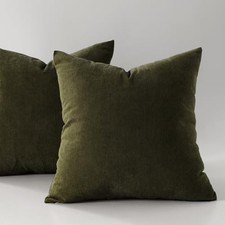 Corduroy Pillow Cover 18''x18'', Olive Green Throw Pillows Covers Set of 2,