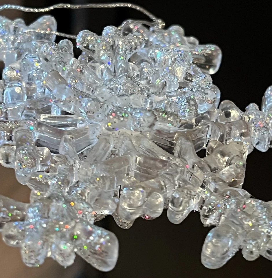 透明亚克力雪花装饰 3 层 3D 双面银色闪光 4.75 — 第 3/4 张图片