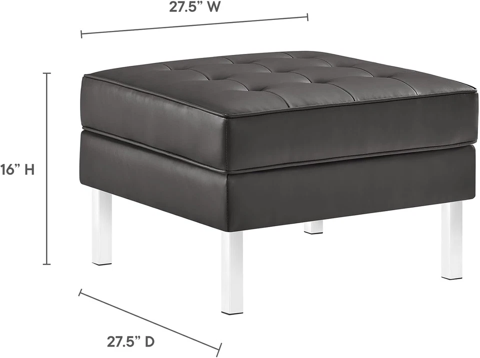 Лофт стеганая кнопка искусственной кожи с мягкой обивкой квадратный Османский в серебристо-серый - Изображение 3 из 4