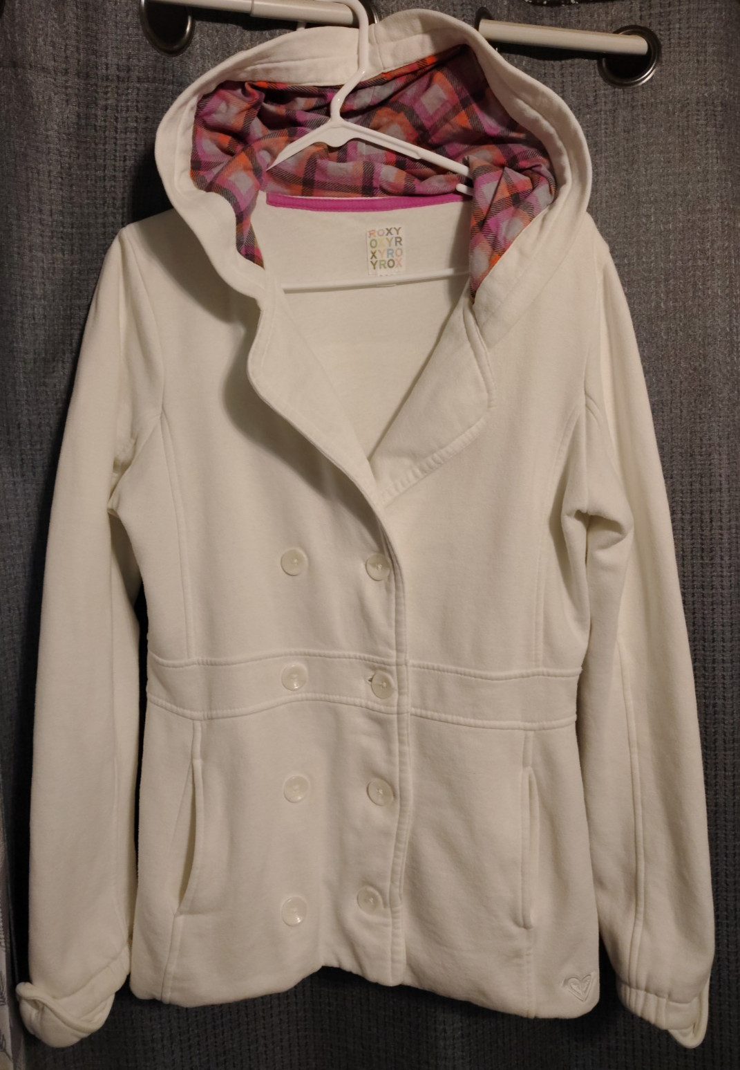 Vintage Roxy White Button Up Double-Breasted Pea … - image 1