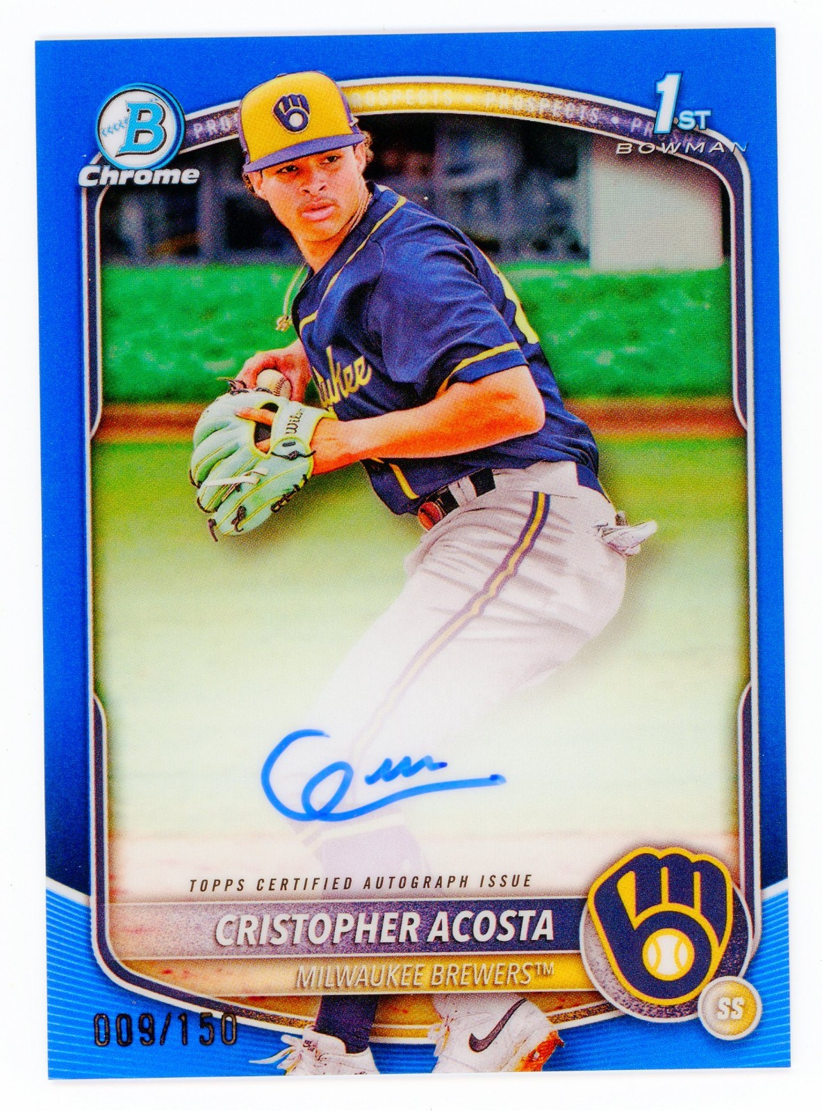 2025 Bowman Chrome Cristopher Acosta 1st Bowman Auto Blue Refractor /150 17yo