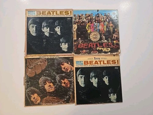 Vintage Beatles Record Collection Lot of 4 Albums Pre-owned Condition