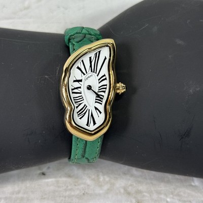 Laphont Dali Paris Crash Melting Watch French Homage Green 14k Plated Rare!