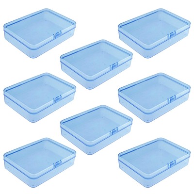 8 Pieces Rectangular Plastic Boxes Empty Storage Organizer Containers with Hi...