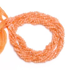 Natural Peach Moonstone Gemstone Round Micro Faceted Beads 2.5-3 mm Strand 12.5"