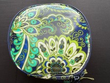 Vera Bradley Round Cosmetic Makeup Bag Pouch Blue Green