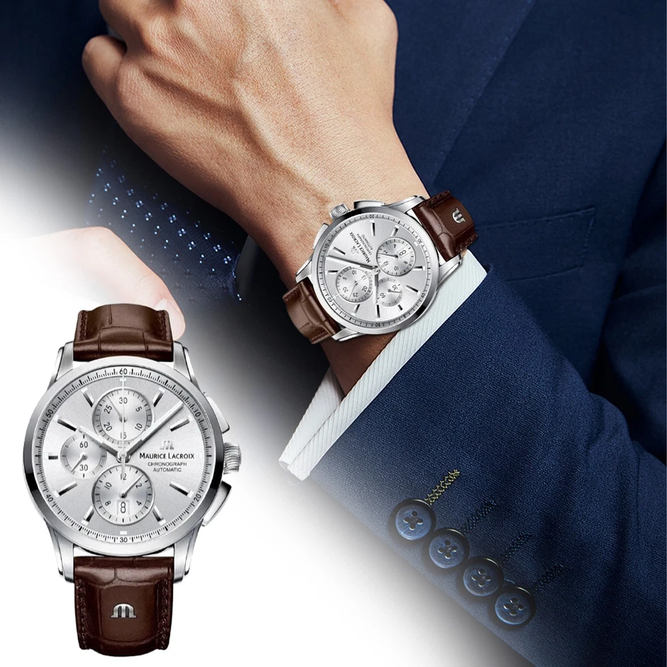 Maurice Lacroix Pontos Chronograph Automatic Watch ML 112 Day White Dial 1PC - Image 3 of 4