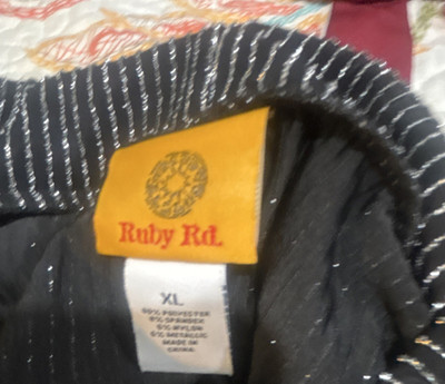 Ruby Rd. XL Black Silver Metallic Striped Cowl Neck Long Sleeve Pullover Sweater