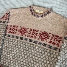 Vintage Eddie Bauer Fair Isle Wool Blend Tan Sweater Womens Small Nordic 90s Y2K