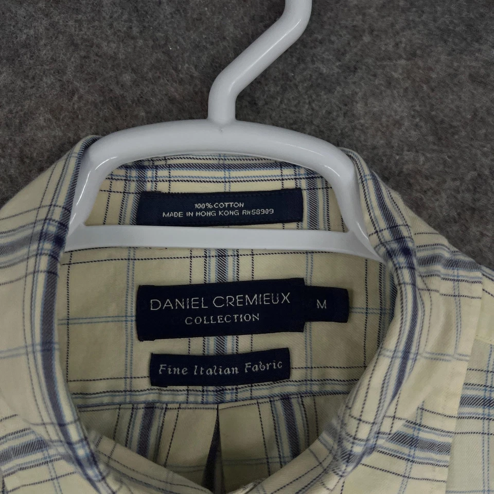 Daniel Cremieux Shirt Mens Medium Cream Blue Plaid Long Sleeve Button Up Cotton - Image 3 of 4