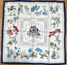 HERMES Quai Aux Fleurs 100 Silk White Multi-color Carre 90cm Scarf y4999