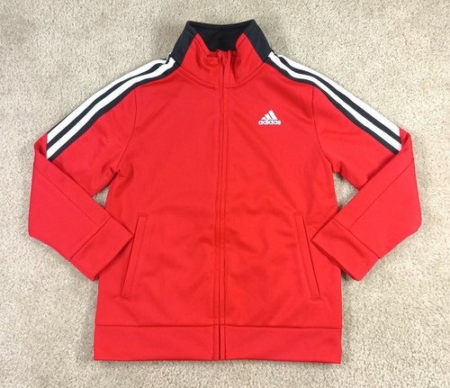 ADIDAS Boys Jacket Track Full Zip Size 6 Long Sleeve Mock Neck Pockets Red Logo - Picture 2 of 9