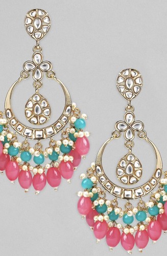 Indian Gold Plated Bollywood Style Jewelry Pearl Kundan Chandbali Earrings Set - Picture 2 of 3