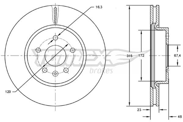 Tomex Brakes 2X Bremsscheibe Hinten Ø315 BelüFtet FüR Opel Insignia A Caravan-image