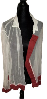 Handmade White & Red See Thru Long Sleeve Sheer Blouse (Incomplete DIY Project)