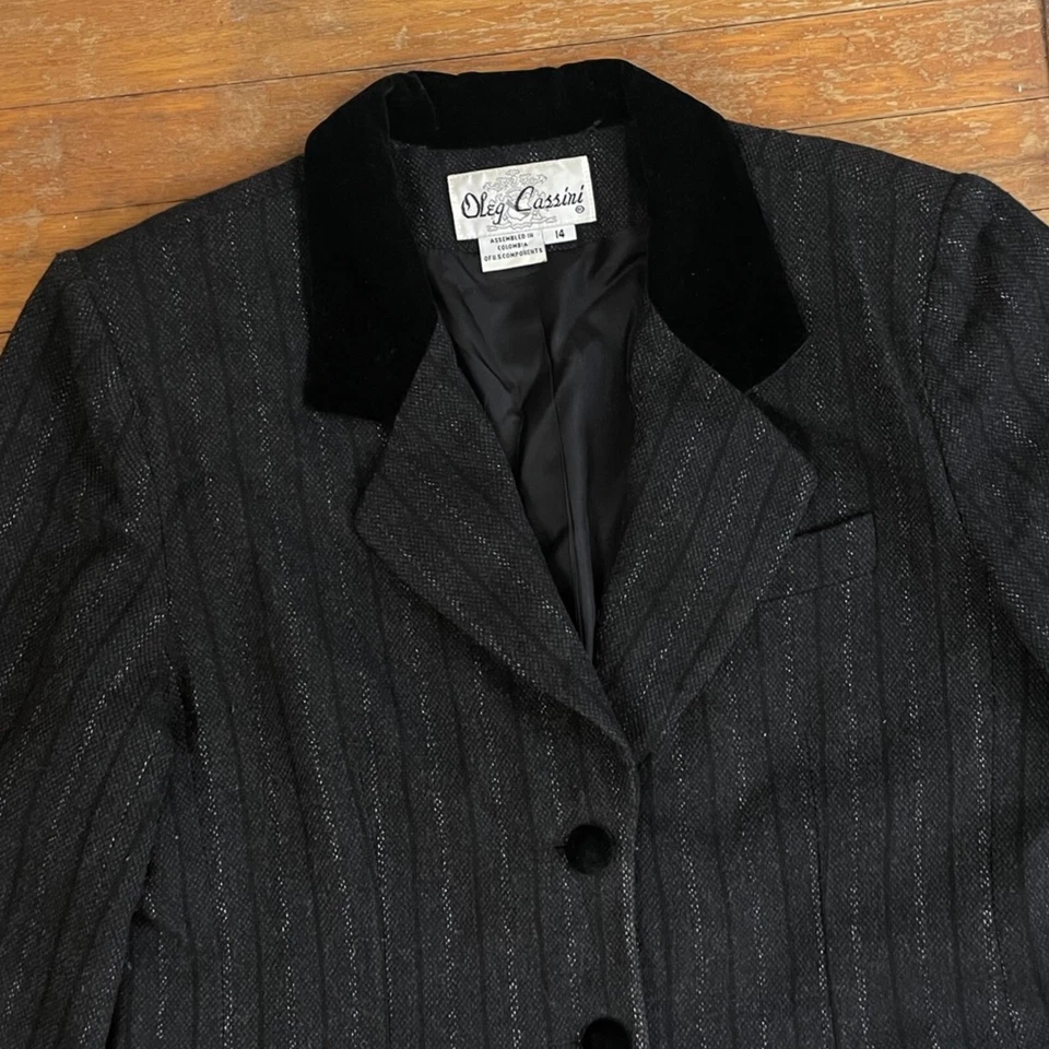 Vintage Wool Blend Suit Set Womens Size Large 1990s Striped Jacket & Pants Gray - Image 2 of 4