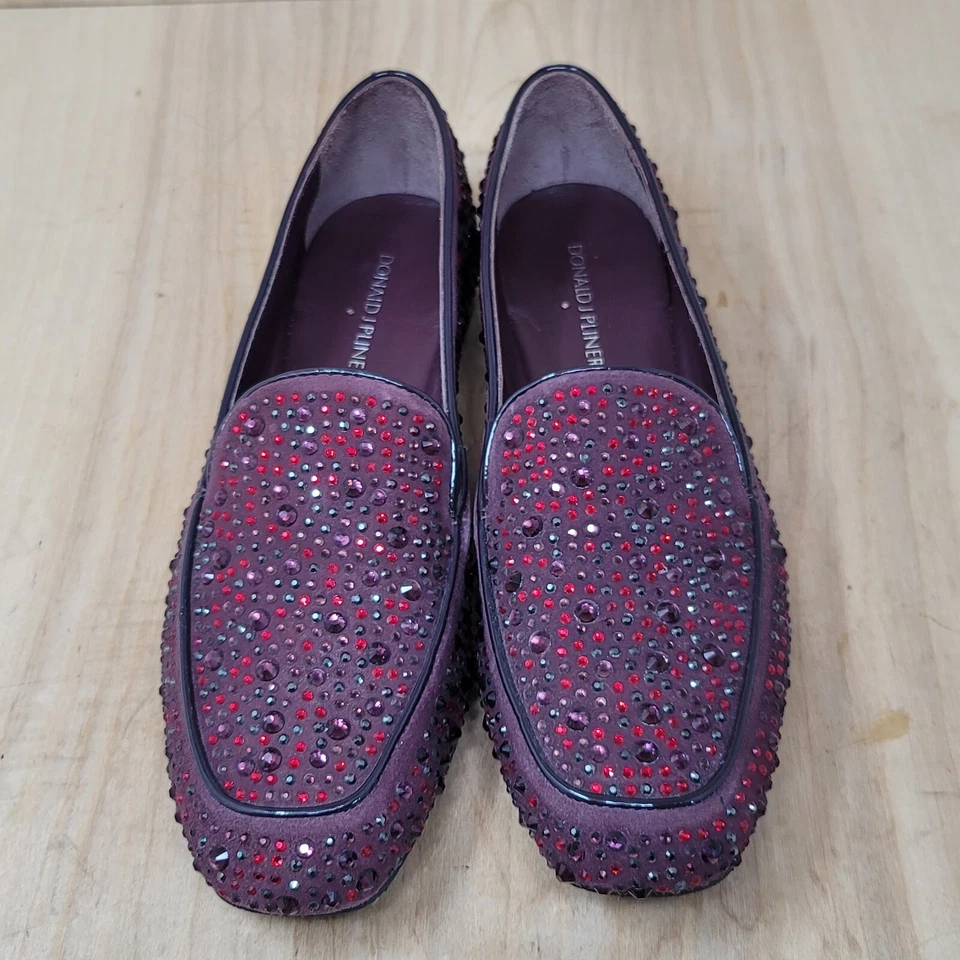 Zapatos Mocasines Donald Pliner Para Mujer Talla 9 N Borgoña Terciopelo Estrás Foto 4 de 4