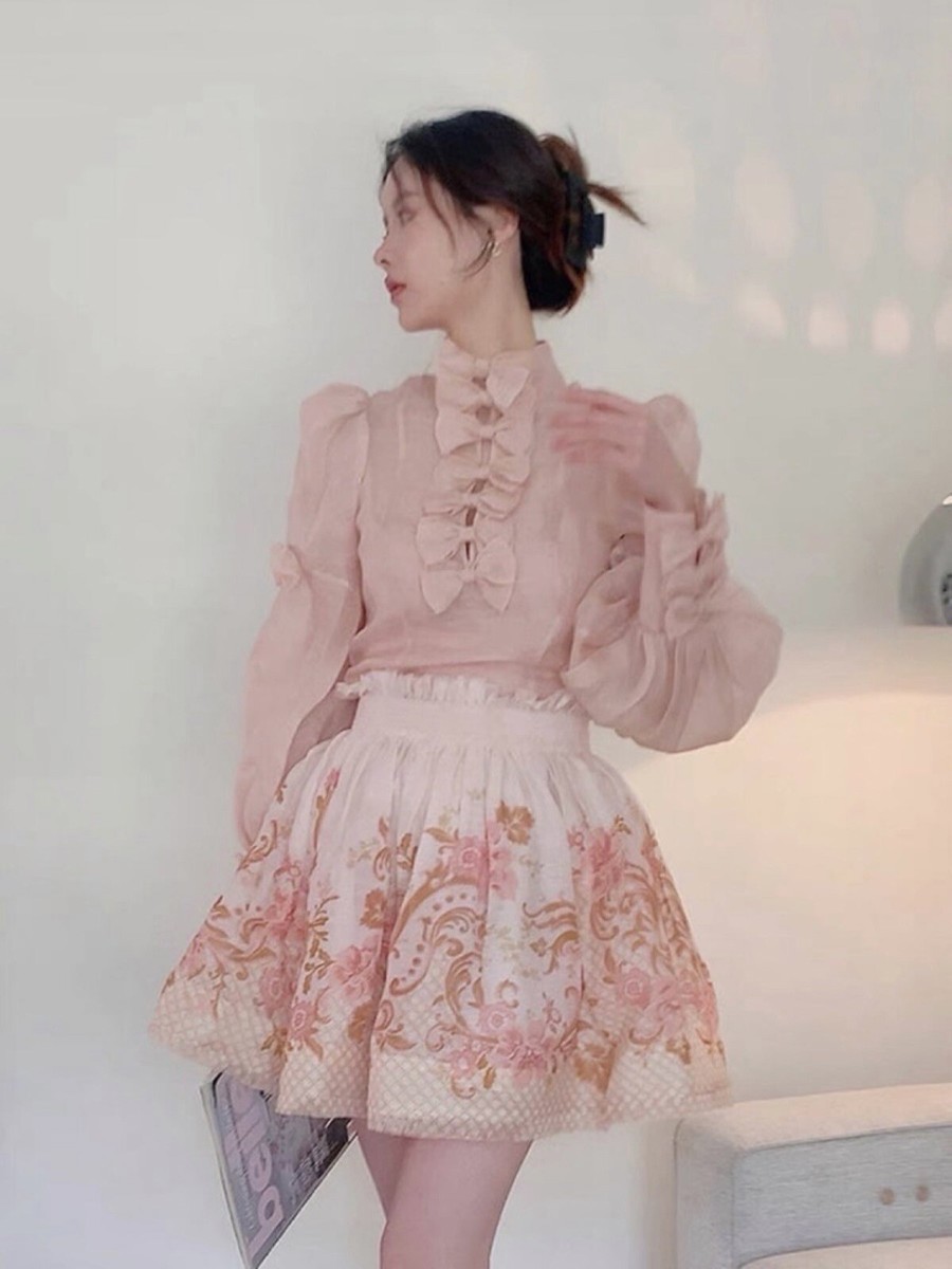 スカート ZIMMERMANN Woman Skirt Peach 3914SS25R PEACH ZIMMERMANN Tiered Pleated Skirt | Orange | FARFETCH