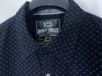 Broken Threads Shirt Mens 2XL Black Geometric Short Sleeve Button Up Club VTG