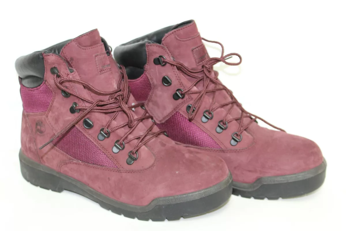 Burgundy timberland field boots sale