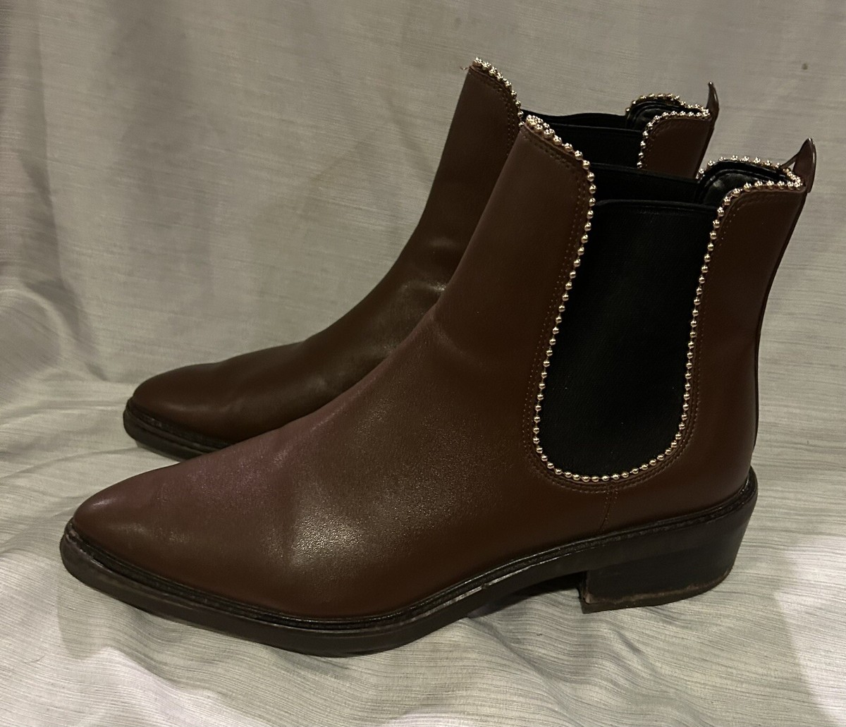 New Coach brown Leather Studded boots booties size M