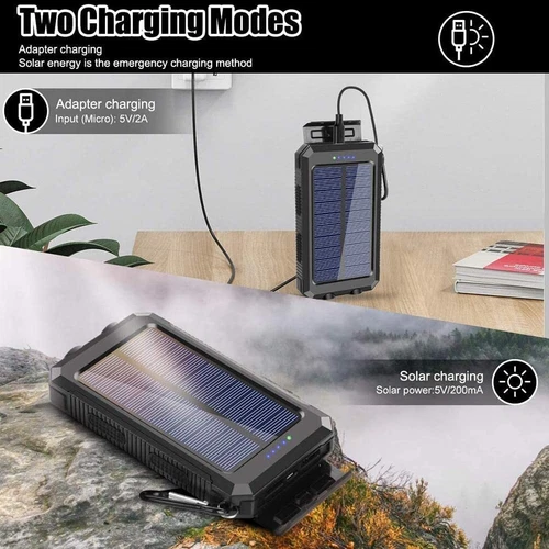 20000mAh Solar Power Bank Charger Ladegerät Externer Batterie LED 2USB Akku DE - Bild 12 von 18