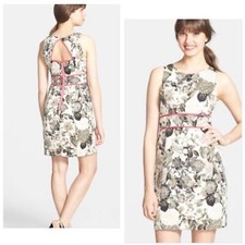 ELIZA J Pink Black White Floral  Midi Dress Wedding Special Event Party SZ 10
