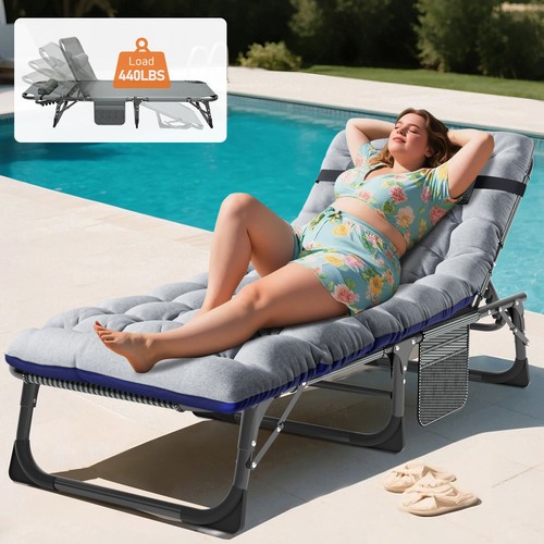 ABORON Outdoor Chaise Lounge Chair Adjustable Beach Chair Recliner Bed with Mat - Picture 20 of 22