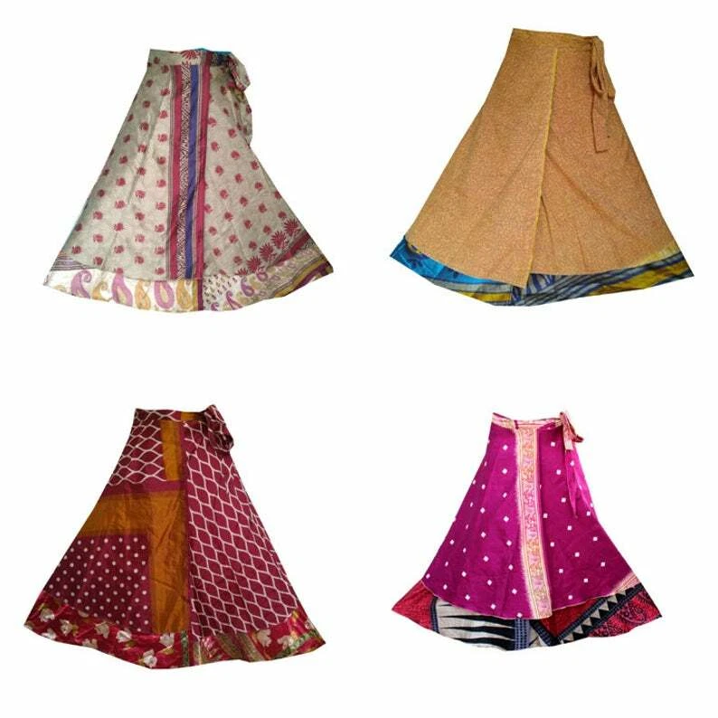 Venta al por mayor Lote de 20 piezas Falda Larga de Seda India para Mujer Falda Larga de Seda Rapron Alrededor Foto 2 de 2