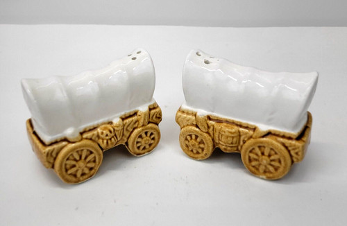 Vintage Covered Wagon Salt & Pepper Shakers Western Americana Ceramic Japan
