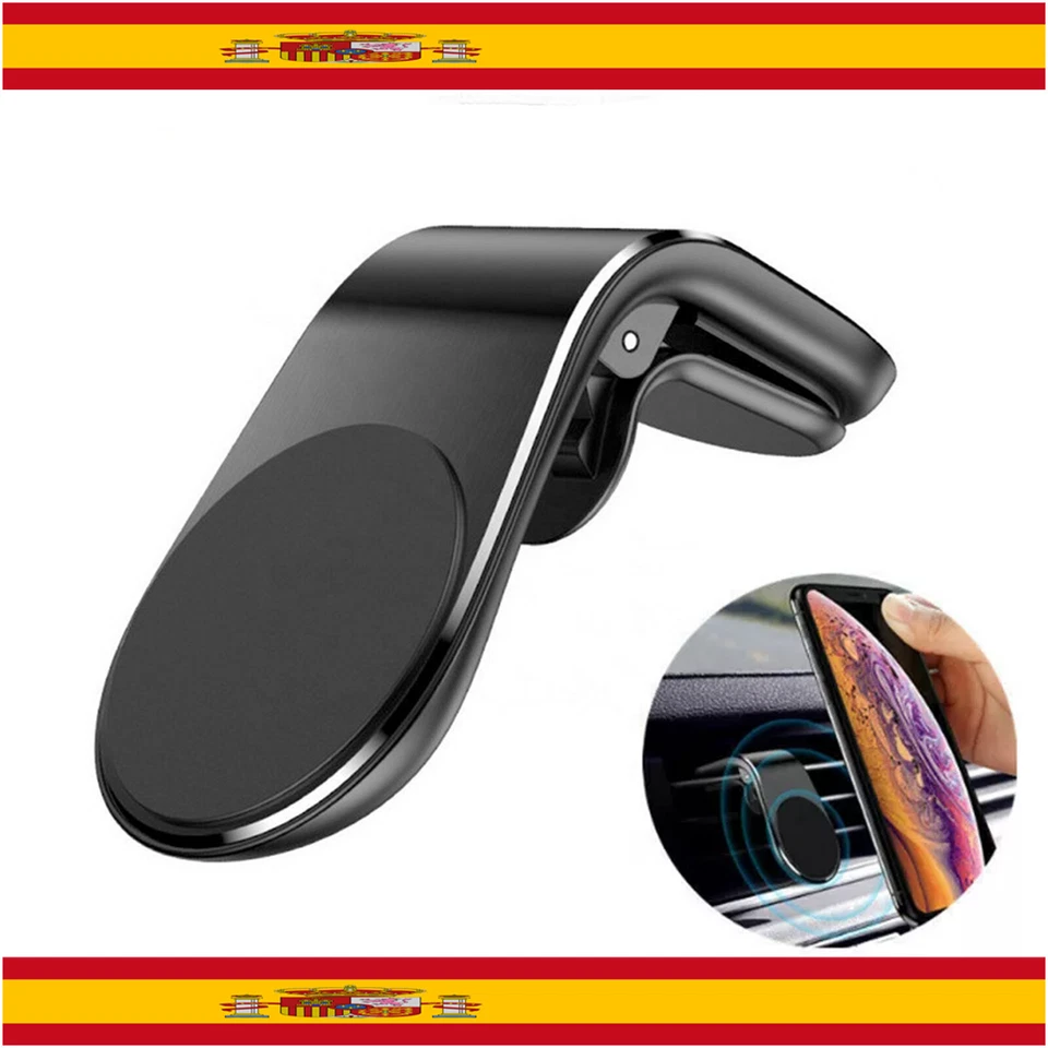 Soporte Magnético Movil Coche Rejillas de Ventilación Tipo L Potente Imán Negro