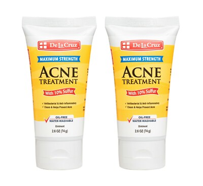 De La Cruz 10% Sulfur Ointment Acne Medication 2.6 OZ / 2 TUBES / Exp 06/2028