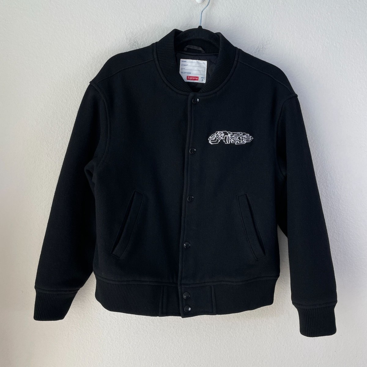 Supreme Adult Small Black Delta Logo Varsity Jacket Wool