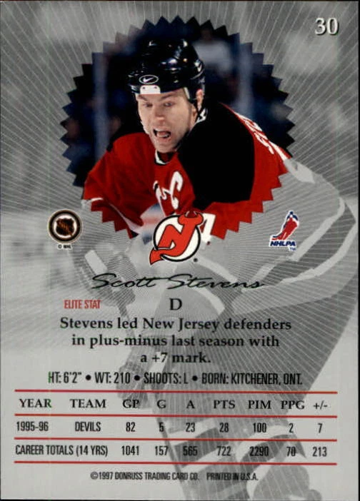 Donruss Elite #30 Scott Stevens 1996-97 - casi nuevo-como nuevo Foto 2 de 2