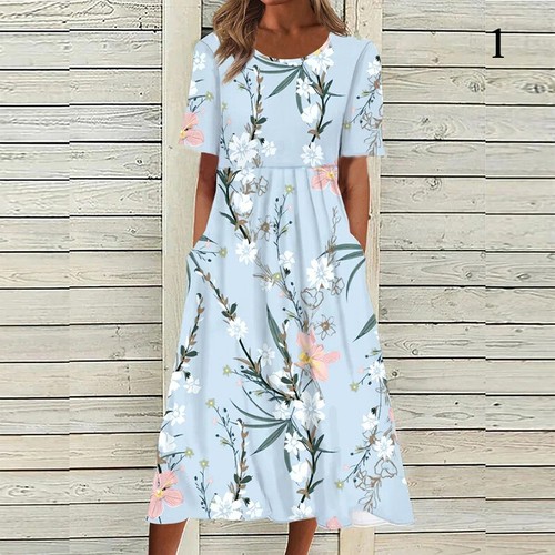Blumenfrauen Mit Kurzen Ärmeln Langes Maximales Maximales Kleid Von Urlaubs ≌ - Picture 8 of 17